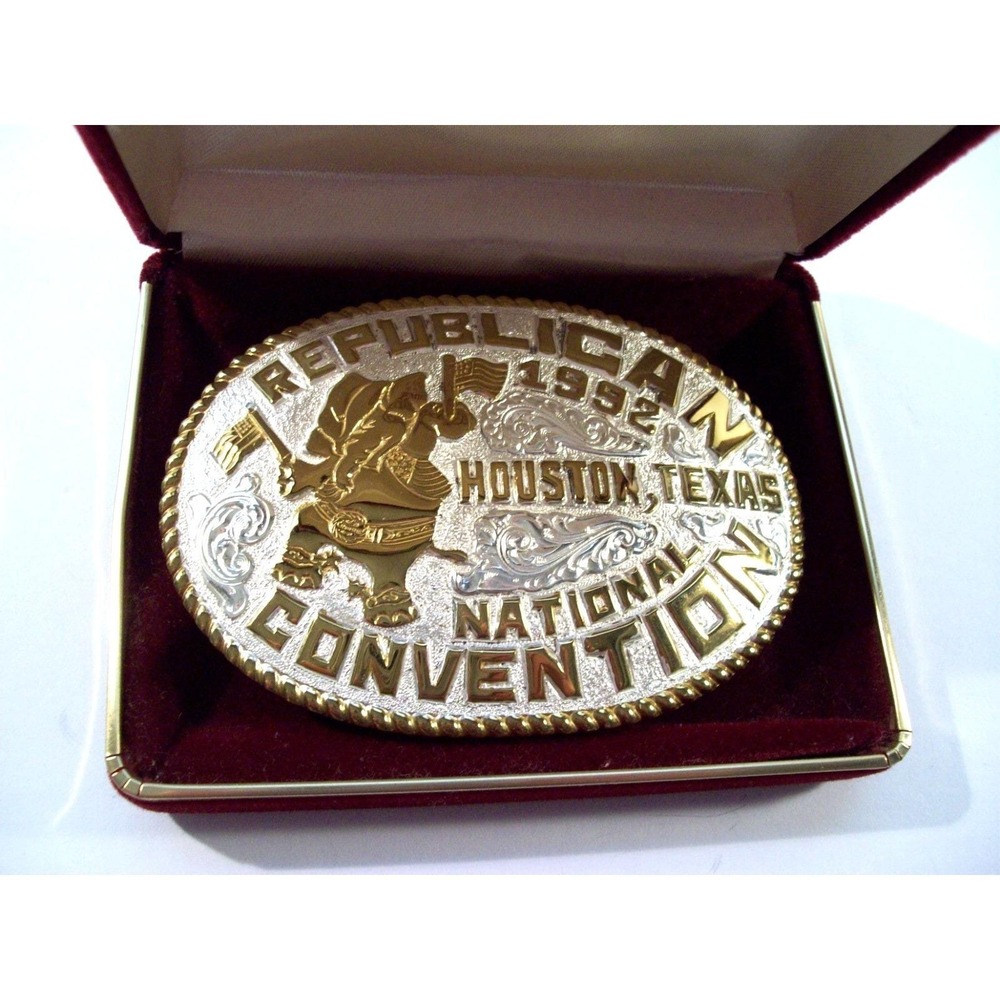 1992 Republican National Convention Houston Texas Belt Buckle, Bronze, Crumrine - Picture 2 of 7